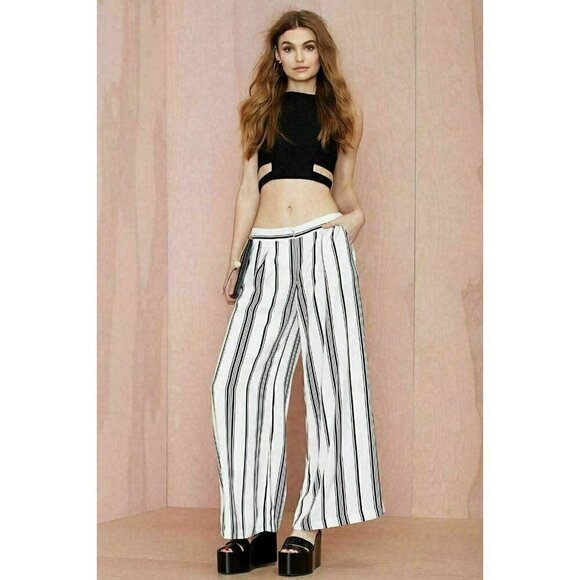Cameo Womens White Striped Real Talk Wide-Leg Pant - Picture 2 of 12